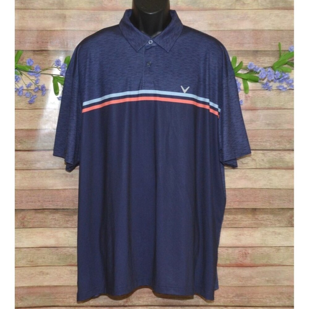 Callaway Opti Dri Mens Blue Polo Golf Shirt Size 2X Stripe Pullover Short Sleeve